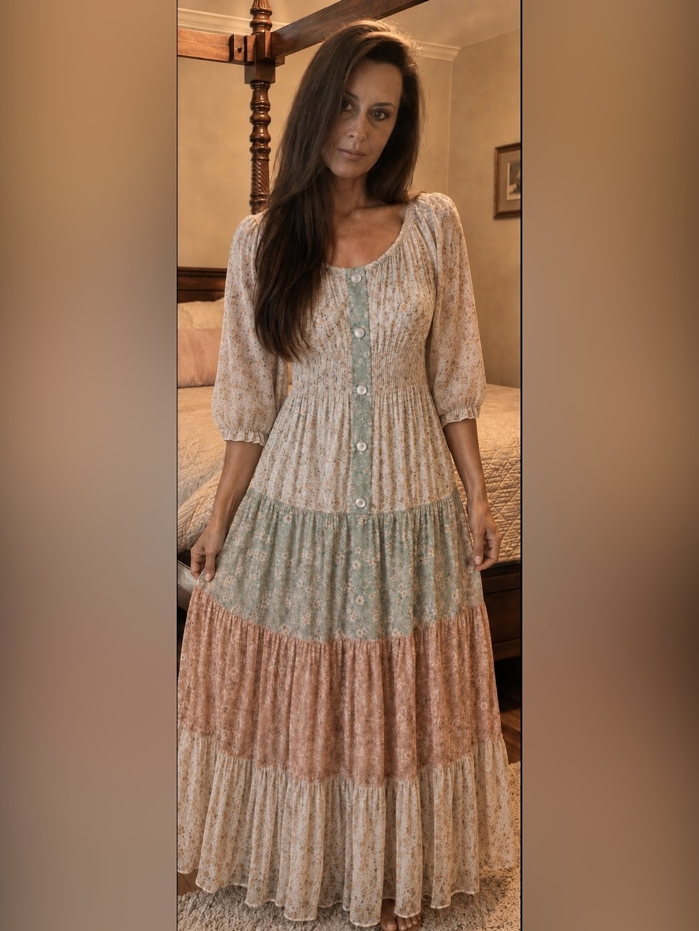 NWT Fig & Flower Floral Smocked Tiered Cottagecore Maxi Dress L